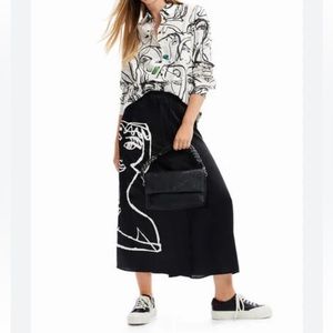 Desigual Midi Black with Printed Arty Face, Size Medium, NWT